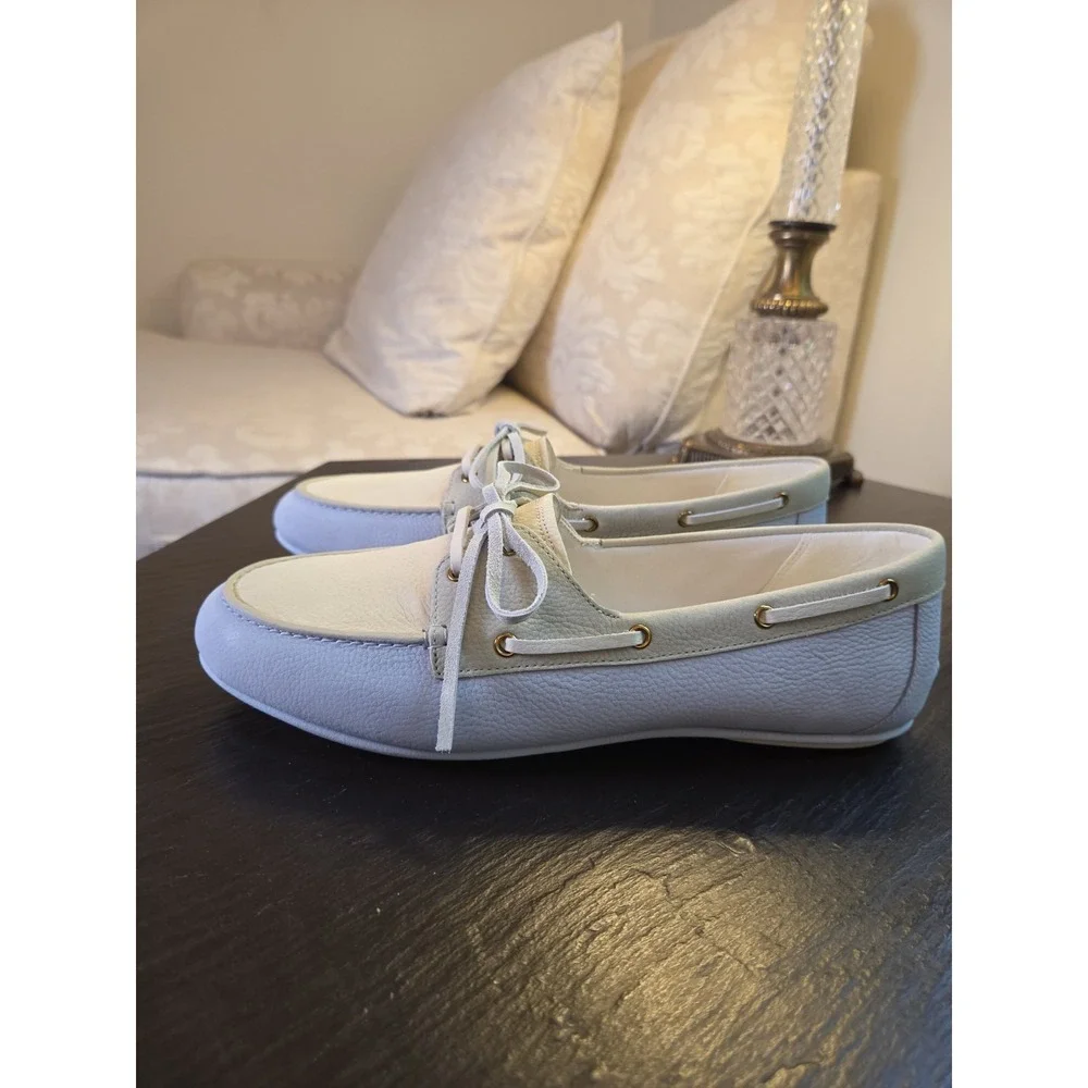Cole Haan Wms Bayport Boat Shoes 2-Tone Leather Skyway & Vanilla Size 8.5M NEW!